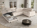 Coltar extensibil stanga 3 locuri ELTAP, LT-18CAL, Fectory, 346x205x93 cm, lemn/poliester, bej deschis