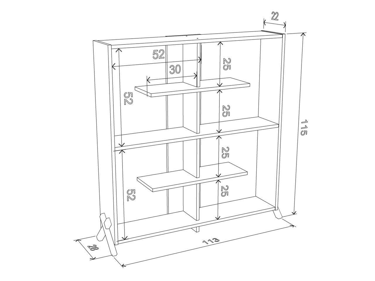 Biblioteca Rafevi Kipp, 113 X 28 X 115 Cm, PAL/lemn, Walnut/alb