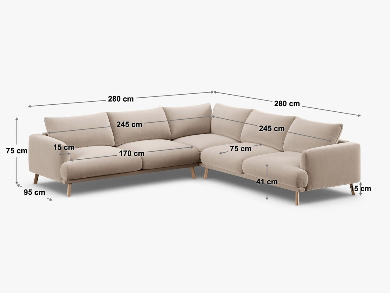 Coltar simetric 5 locuri, Naomi, Micadoni Home, 280x280x75 cm, catifea, verde — imaginea 4