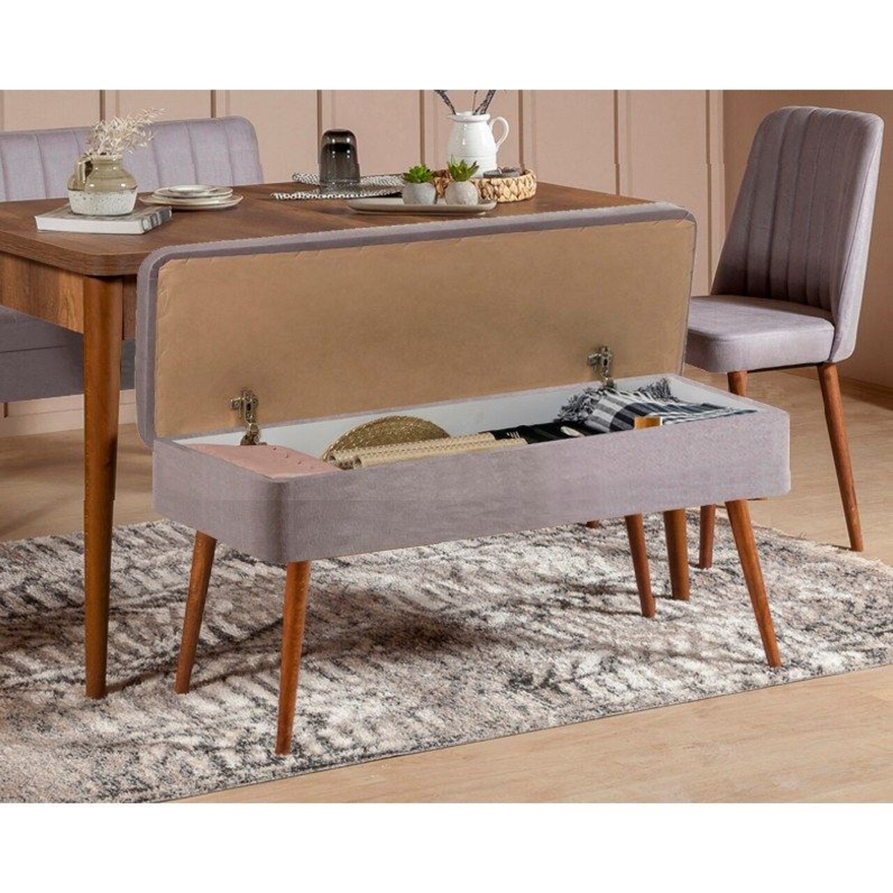 Set masa extensibila si scaune, Hanah Home, Vina 0701, Nuc / Gri - imagine 2