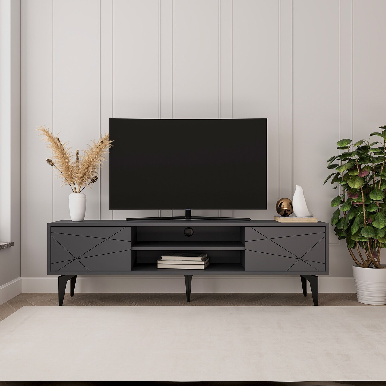 Comoda TV, Odessa, Brendon, 160x48.2x29.6 cm, Antracit