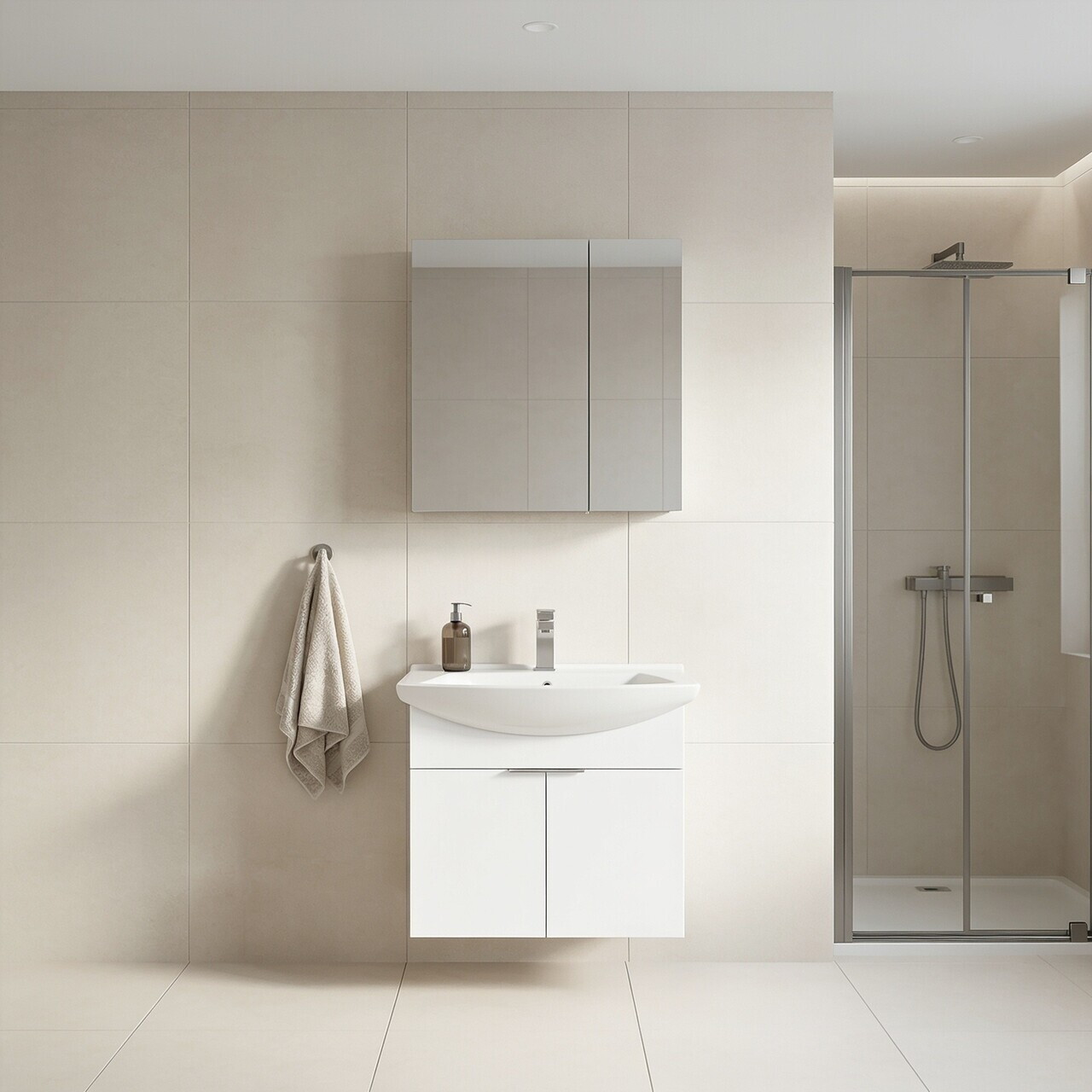 Set Dulap de Baie cu Chiuvetă și Oglindă (2 Piese), Hanah Home, Purus 65, Alb