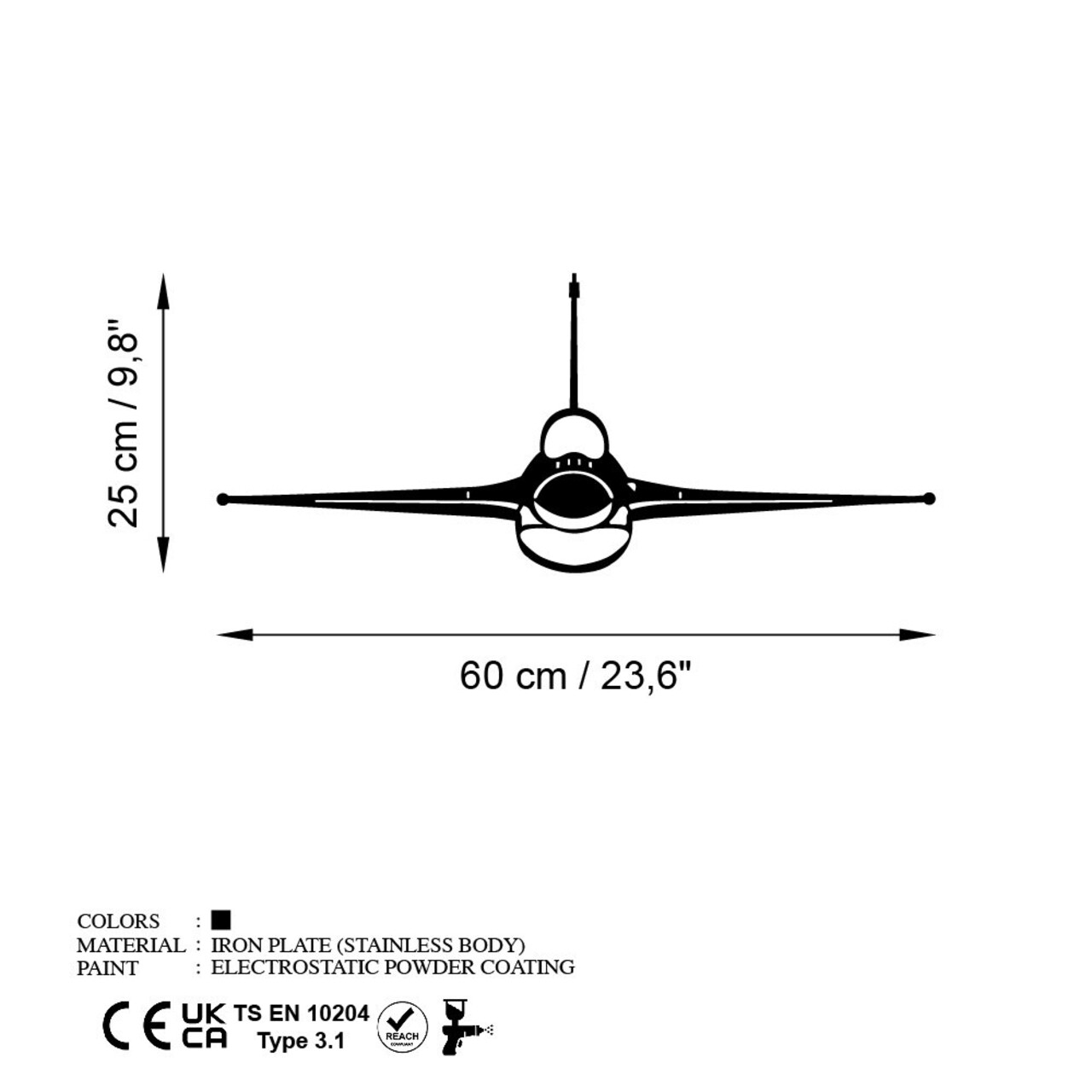 Decoratiune de perete, F-16 Jet Fighter, Dimensiune: 60 x 25 cm , Negru - view 6