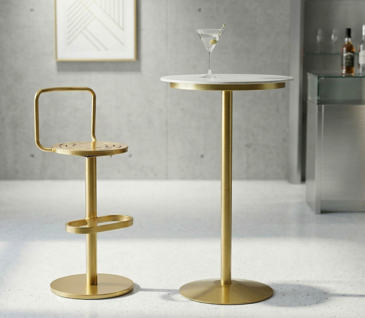 Masa de bar, Mauro Ferretti, Simply, 60x103 cm, metal/imitatie de marmura, auriu/alb - imagine 3