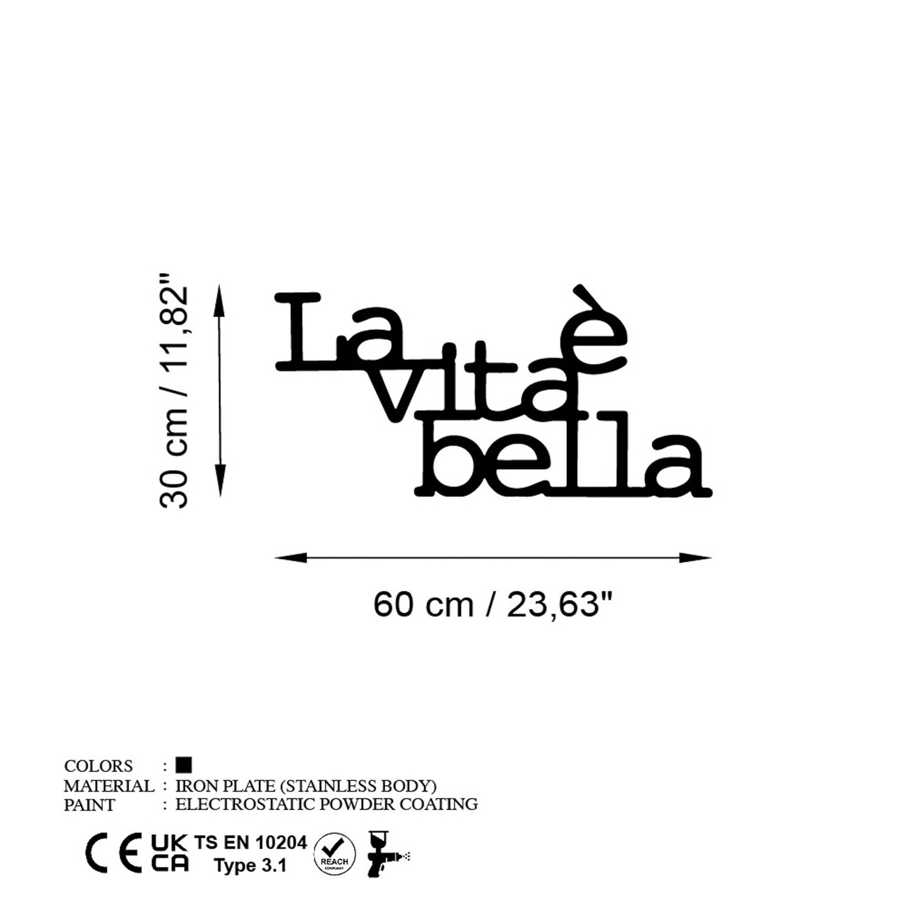 Decoratiune de perete, Vita E Bella 1, Dimensiune: 60 x 30 cm, Negru - view 6