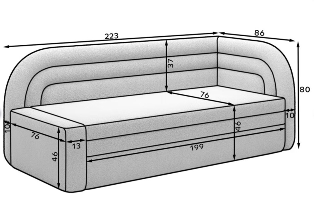 Canapea extensibila brat dreapta 3 locuri, ELTAP, Fabillo, 223x86x80 cm, lemn/poliester, alb