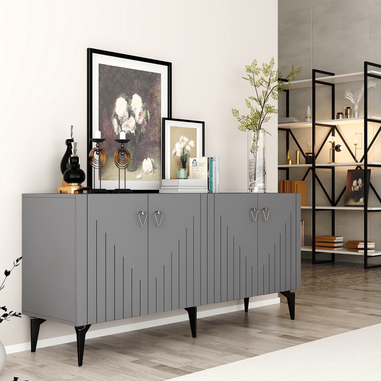 Consola, Hanah Home, Meda, 150x79x40 cm, PAL , Antracit / Argintiu - view 2