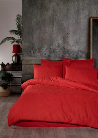 Lenjerie de pat dubla, 6 piese, 200×220 cm, 100% bumbac, Saheser, Ludano, rosu mezoni.ro