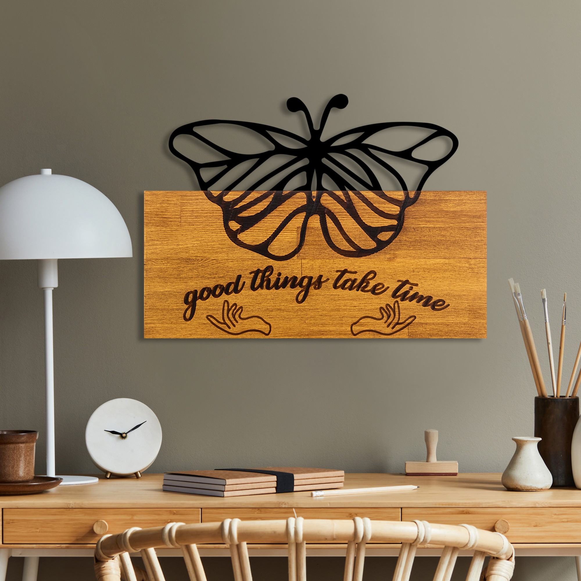 Decoratiune de perete, Butterfly 5, Lățime: 58 cm Înălțime: 42 cm Adâncime: 3 cm, Nuc / Negru