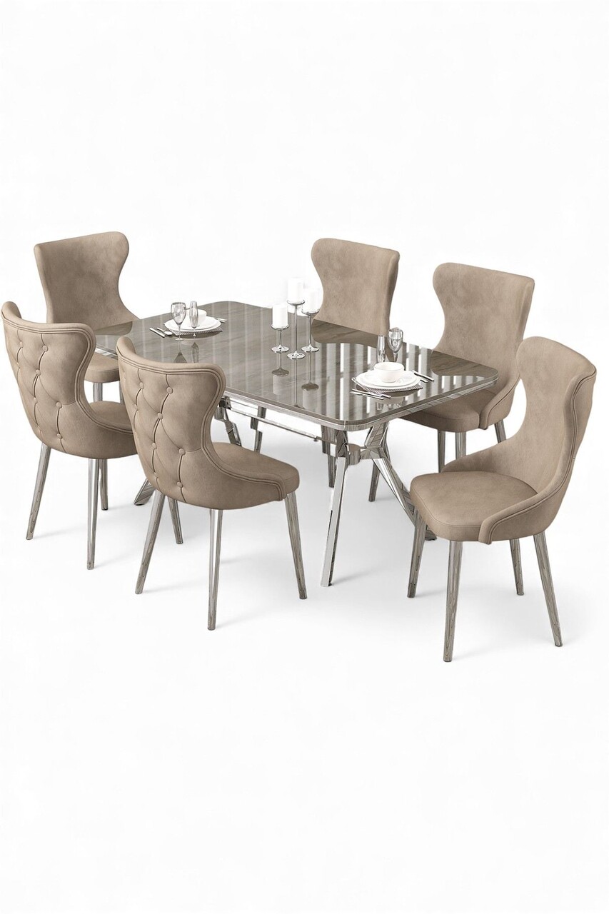 Set masa extensibila si scaune, Hanah Home, Esla, Antracit / Crom / Cappuccino - view 2