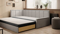 Canapea extensibila brat stanga 3 locuri, ELTAP, Fulgeo, 214x82x77 cm, lemn/catifea din poliester, gri inchis/gri deschis