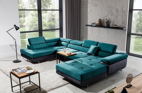 Coltar extensibil stanga 6 locuri ELTAP, Rod-67, Rodrigo, 345x202x90 cm, lemn/poliester, verde/gri inchis