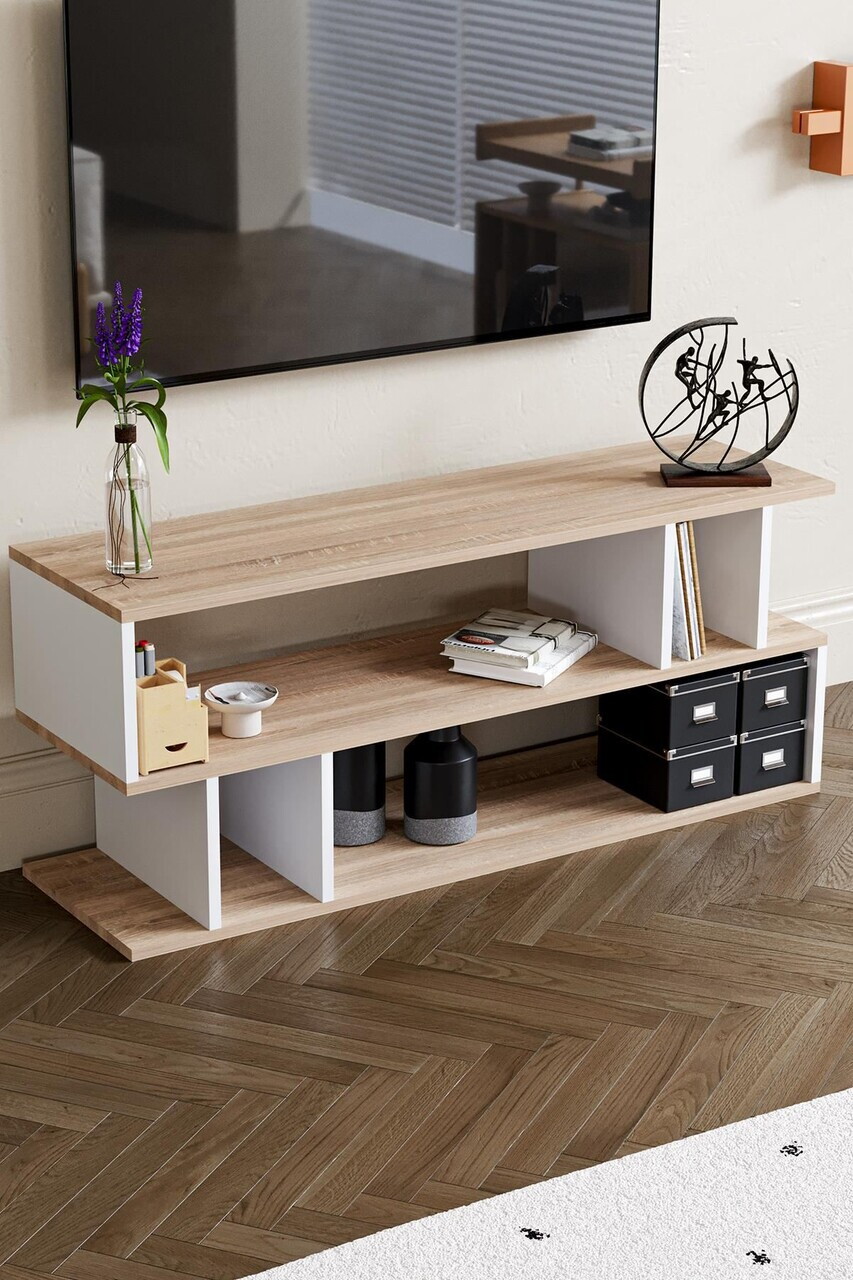 Comoda TV, Hanah Home, Selya, 120x50x35 cm, PAL, Stejar Sonomo / Alb — imaginea 2