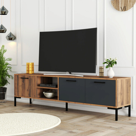 Comoda tv, mezza, aurora 1590 , 150x52x34 cm, nuc / antracit