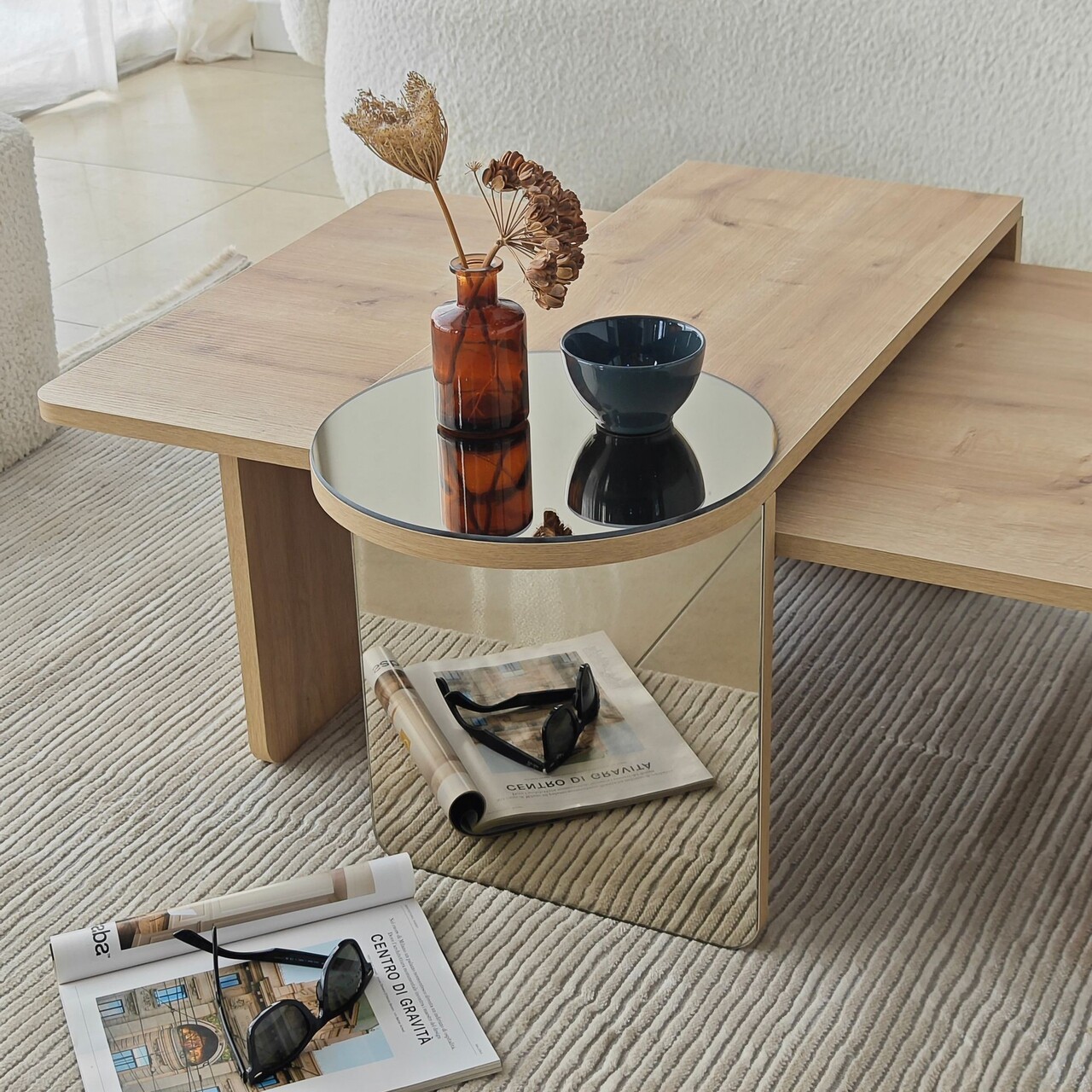 Set masute de cafea, Hanah Home, Luna 2, Bronz / Stejar Safir - imagine 8