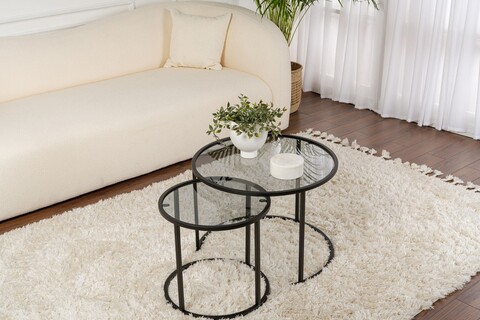 Set masute de cafea, Cerritos, Black-Grey-60-42, Sticla temperata, Negru
