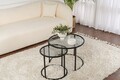 Set masute de cafea, Cerritos, Black-Grey-60-42, Sticla temperata, Negru