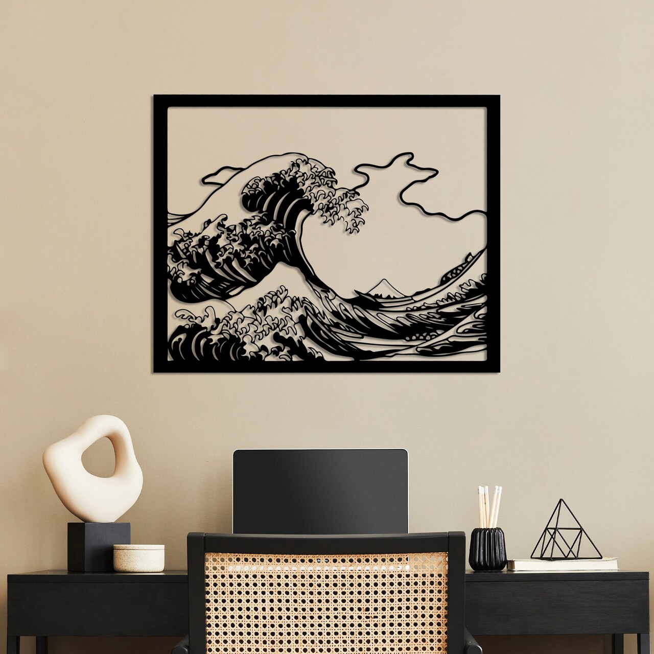 Decoratiune de perete, Hokusai, Dimensiuni: 56 x 45 cm, Negru - view 2