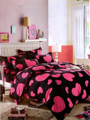 Lenjerie de pat dubla, king size, 4 piese, bs020, policoton, multicolor