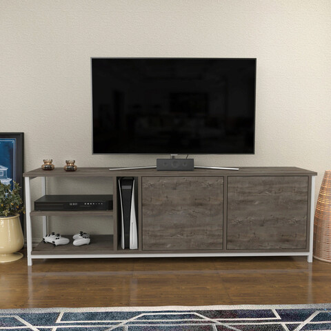 Comoda tv, retricy, primrose, 160x35.3x50.8 cm, pal, alb / gri închis