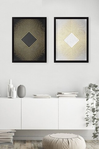 Set 2 tablouri decorative rhombus golden, tablo center, 34x44 cm, mdf, multicolor
