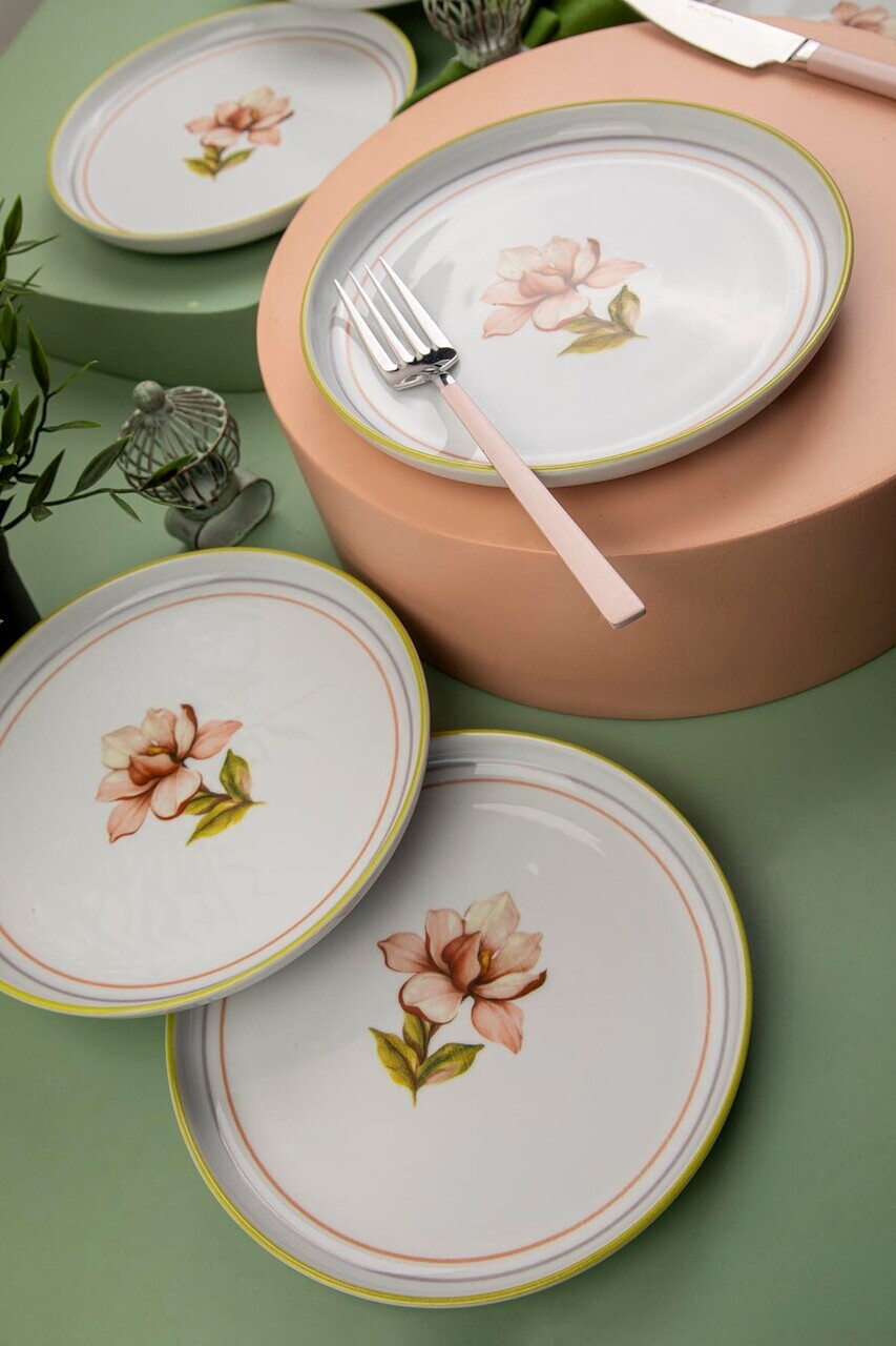 Set platouri servire desert, Hermia, 710KTP3627, Portelan, Alb / Roz / Verde - view 2
