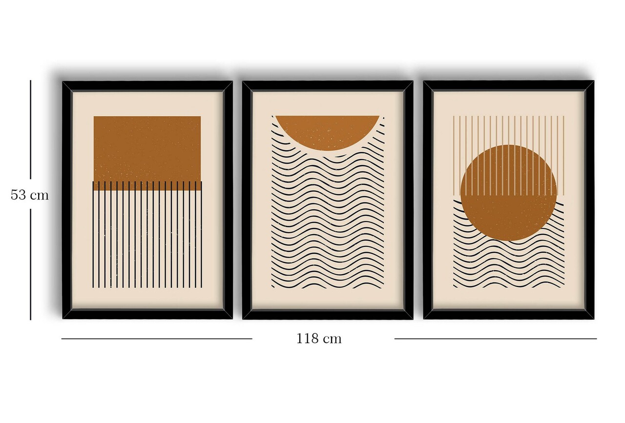 Set 3 tablouri decorative, 3P3853NISCT-004, Lemn, Maro / Bej / Negru - view 2