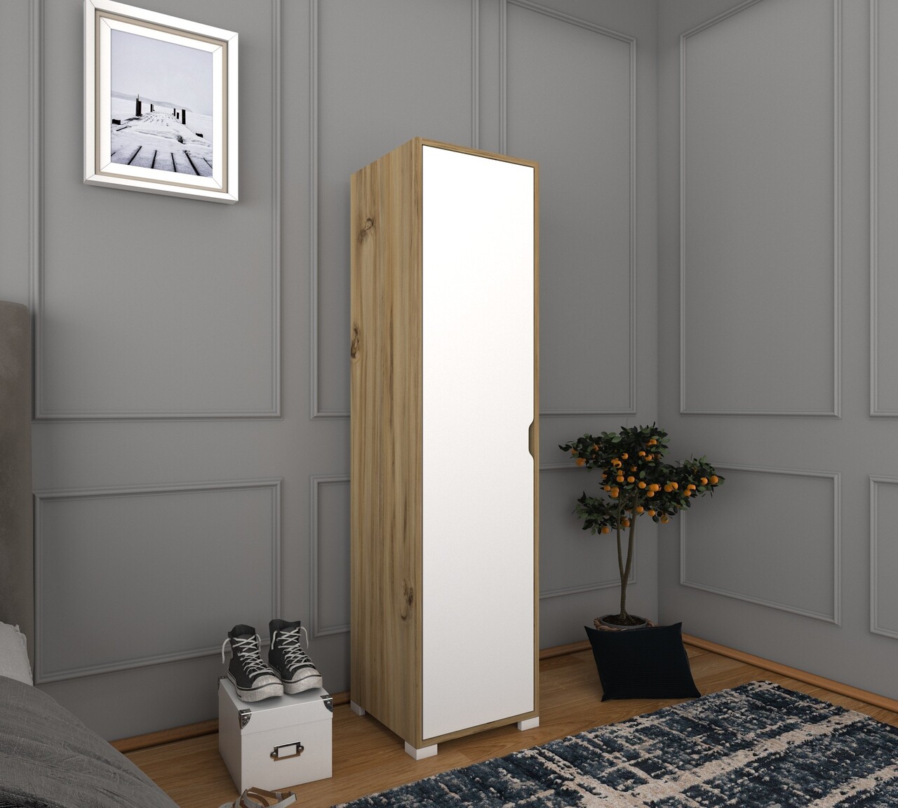 Dulap pentru haine, Miwood, 40 Cm 1600-014, Nuc deschis / Alb