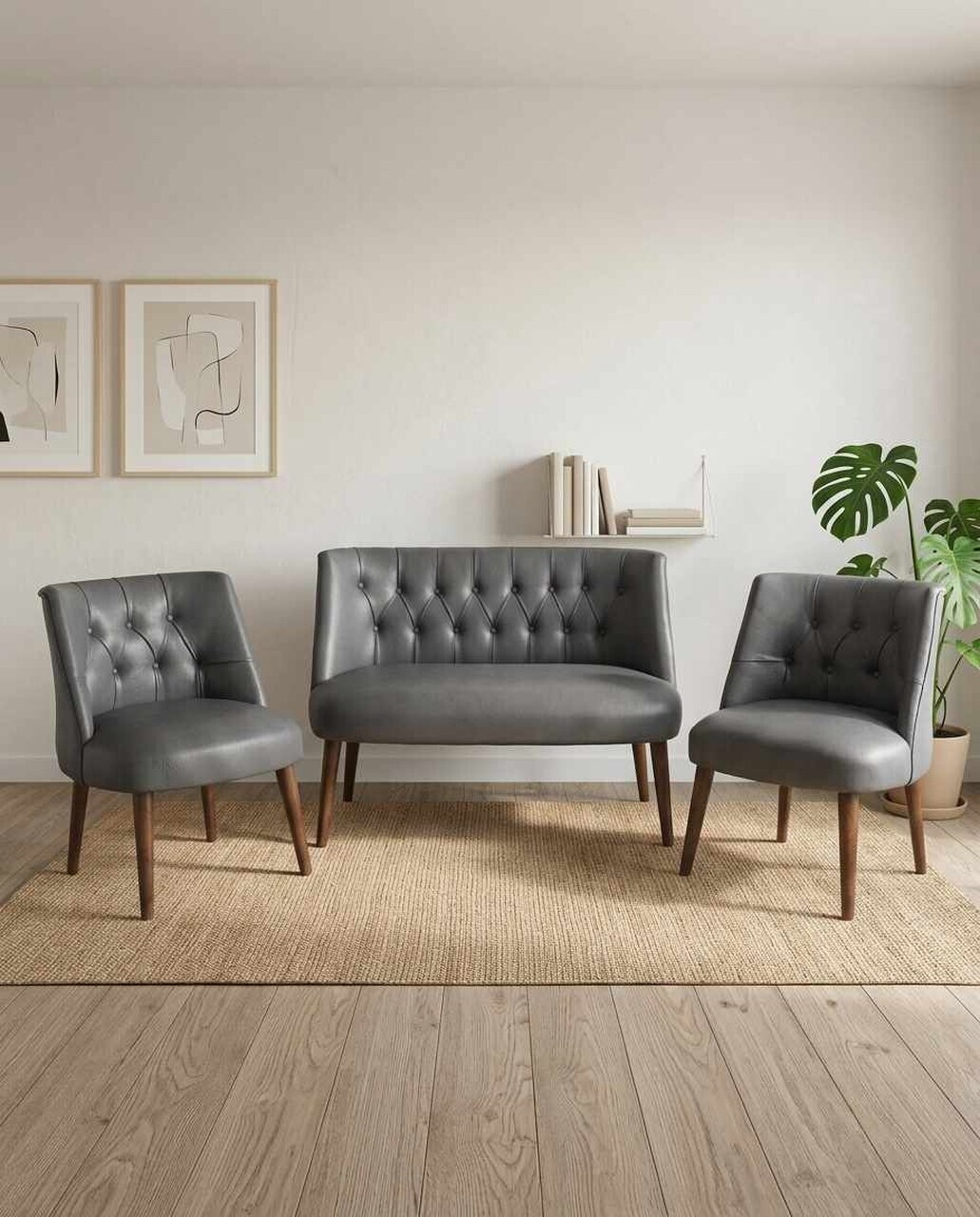 Set fotoliu extensibil și canapea cu 2 locuri (3 piese), Atelier del Sofa, 281ELR1217, Gri