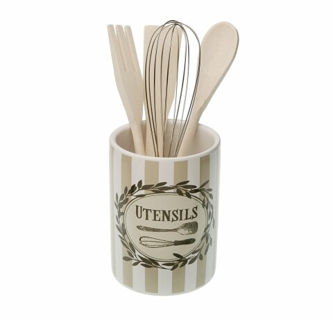Suport cu ustensile 5 piese Provenzal, Versa, 10 x 23 cm, lemn/ceramica, bej Accesorii imagine 2022 by aka-home.ro