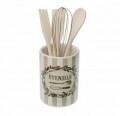 Suport cu ustensile 5 piese Provenzal, Versa, 10 x 23 cm, lemn/ceramica, bej