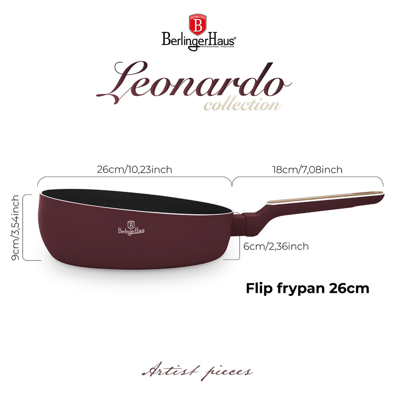 Tigaie flip Berlinger Haus, Leonardo Nordic, 26 cm, aluminiu, visiniu mat - imagine 12