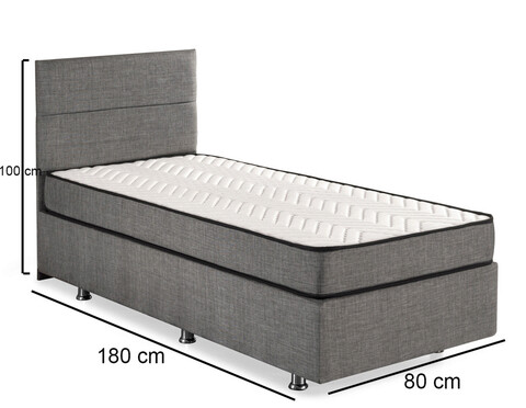 Saltea single, Base & Headboard, Niron, Argintiu, 80x38x180 cm, Cadru: OȚEL, Gri