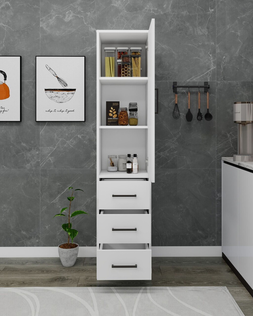 Dulap multifunctional, Hanah Home, Modera, 40x181.8x40 cm, PAL, Alb — imaginea 4