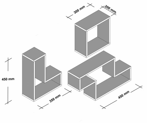 Set 3 rafturi pentru perete, Wooden Art, Tetris White