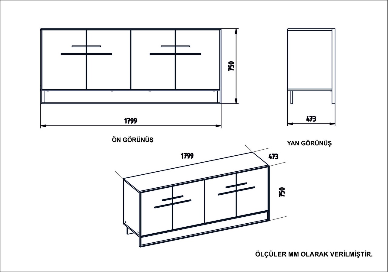 Set Bufet Si Oglinda Polka Aynali White, Hadley, 180 X 47.3 X 75 Cm/121.8 X 37.8 X 3 Cm, Auriu/negru