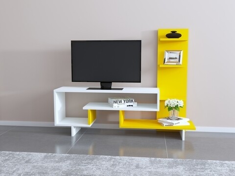 Mobilier living raffline, 2 corpuri, 133x29.5x105 cm, pal , alb/galben