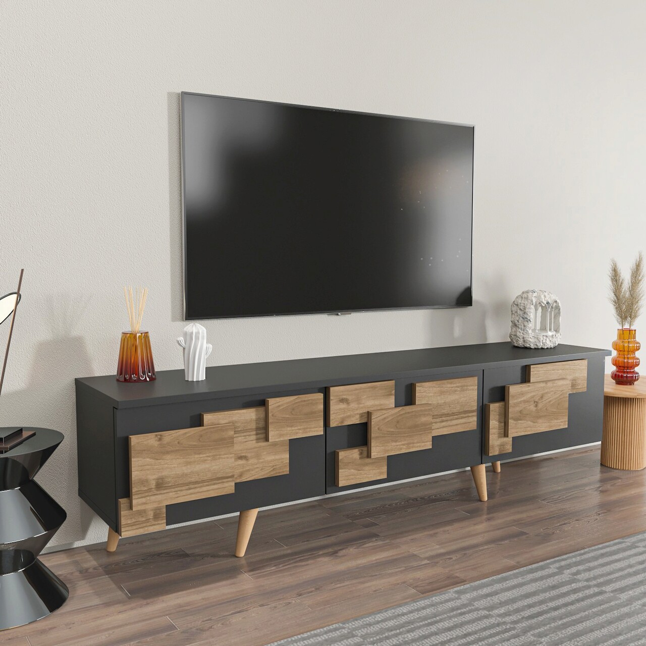 Comoda TV, Zena Home, 3 D, 160x45x35 cm, PAL, Antracit / Nuc - 2 | YEO