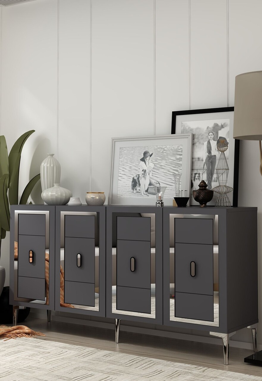 Consola, Hanah Home, Orion, 150x75x35 cm, PAL , Antracit / Argintiu - view 2