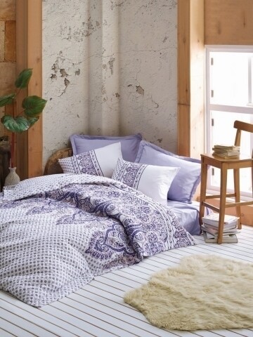 Lenjerie de pat matlasata pentru o persoana, 3 piese, 100% bumbac ranforce, Cotton Box, Vesta Lilac