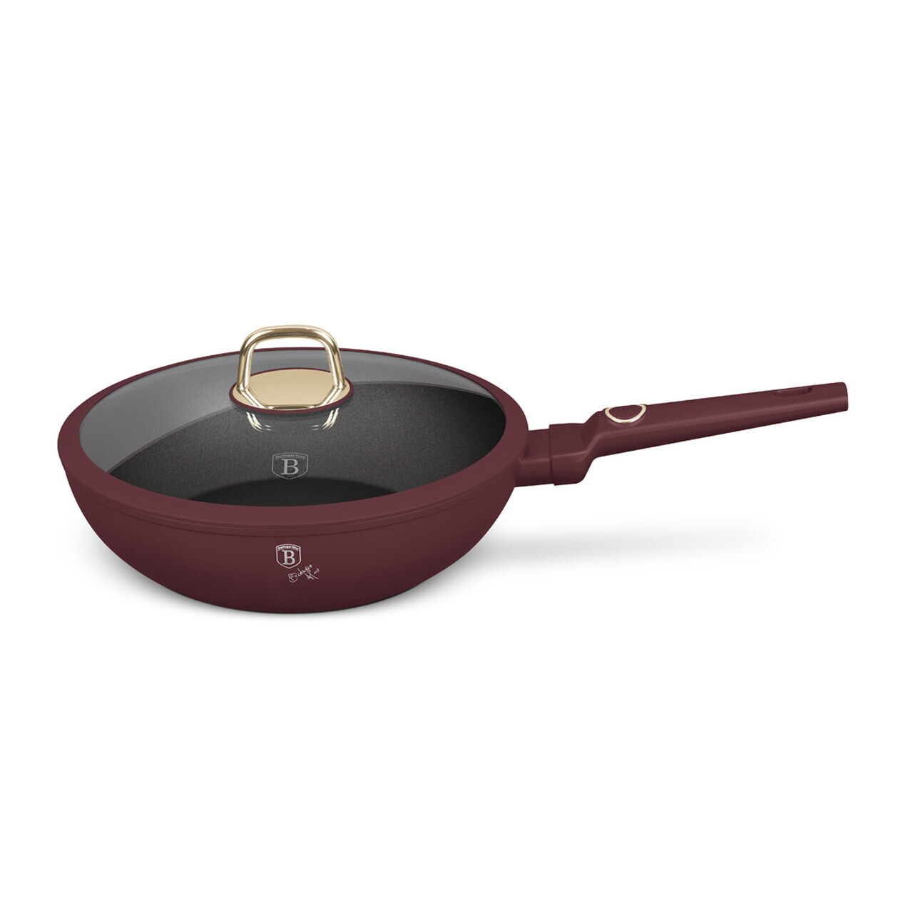 Tigaie Wok cu capac Berlinger Haus, Leonardo, 28 cm, 3.2 L, aluminiu forjat, visiniu mat - imagine 4