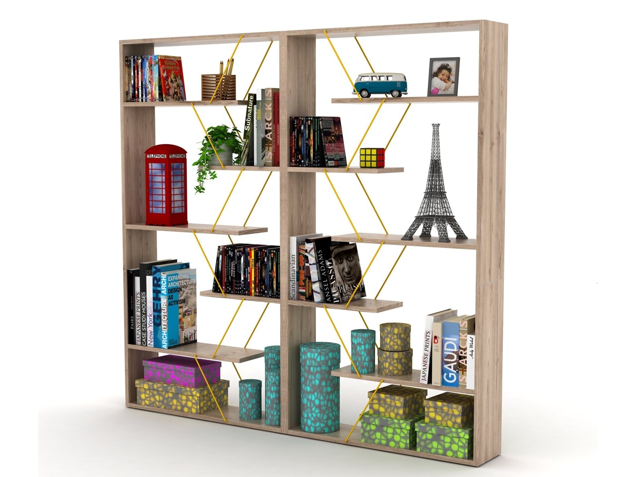 Biblioteca Rafevi Tars, 84 X 24 X 157 Cm, PAL/metal, Oak/galben