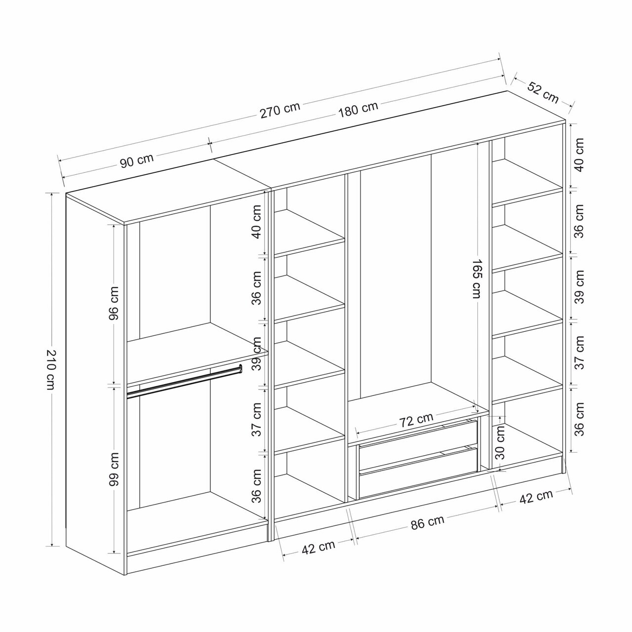 Dulap pentru haine, Hanah Home, Nisa, 270x210x52 cm, Gresie — imaginea 8