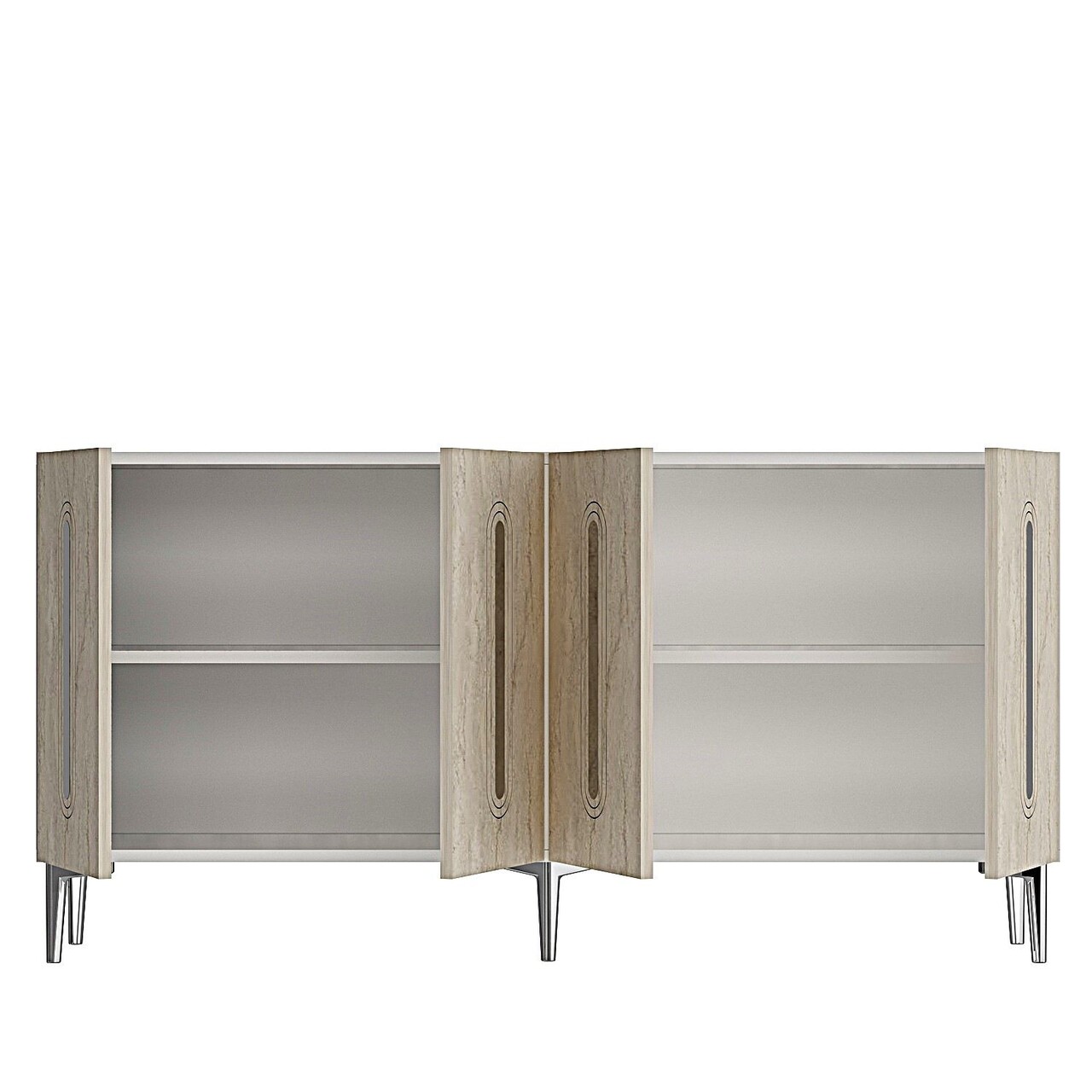 Consola, Hanah Home, Rany 150, 150x75x32 cm, White / Travertine / Silver - view 5