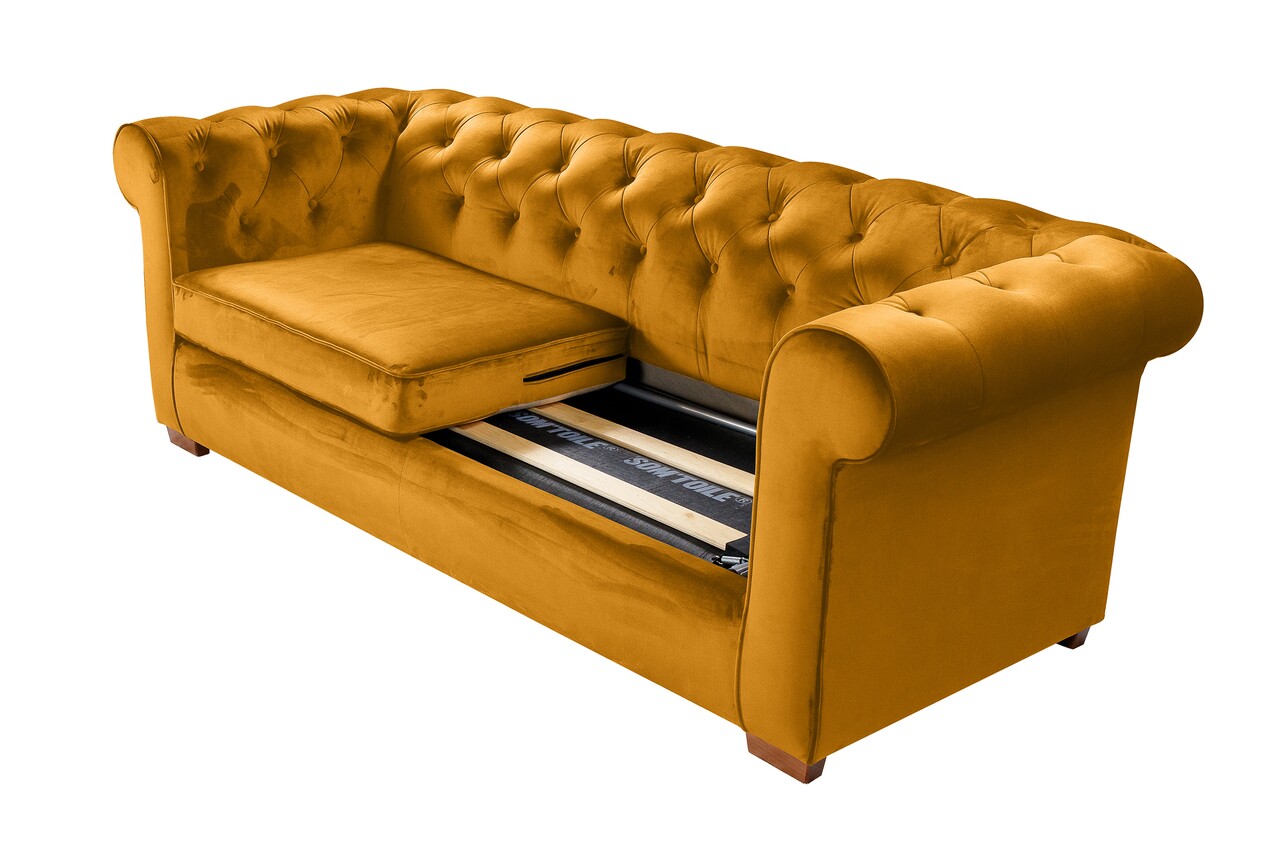 Canapea Extensibila Oxford Chesterfield, 88x216x75 Cm, 3 Locuri, Mustard