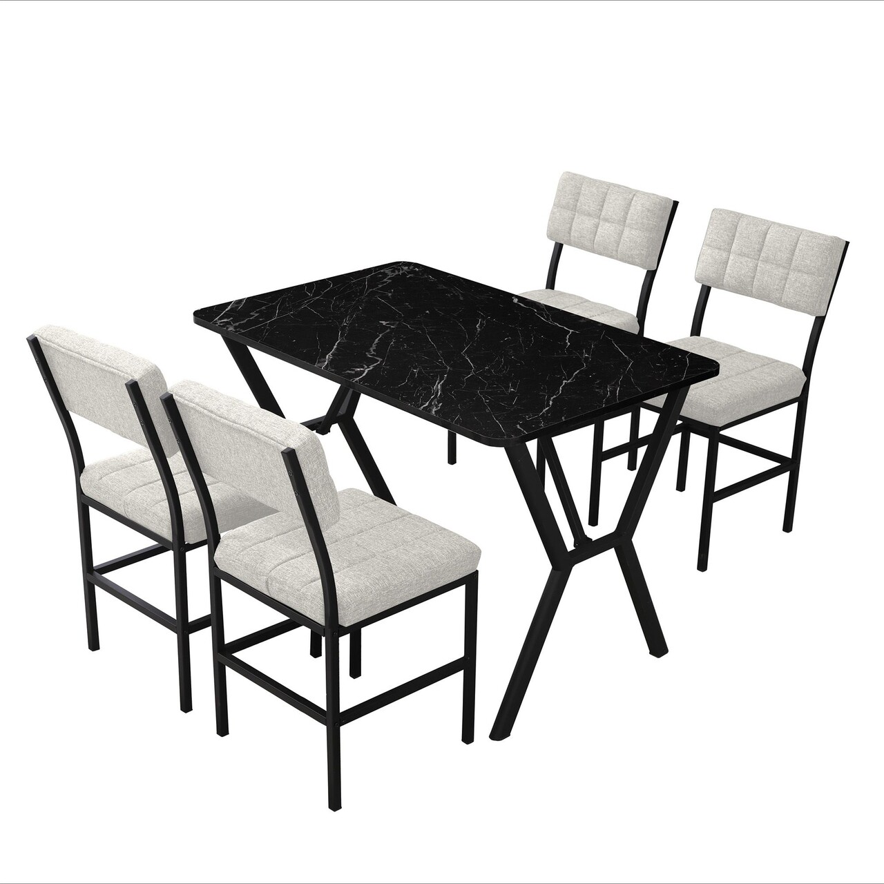 Set masa extensibila si scaune, Hanah Home, Dubai, Crem/Negru - view 3