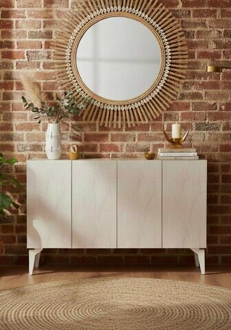 Consola, Hanah Home, Gumus 120, 120x79x32 cm, Alb / Travertin