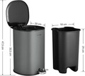 Cos de gunoi cu pedala 5L, Songmics, 20x20x30.5 cm, otel/plastic, gri