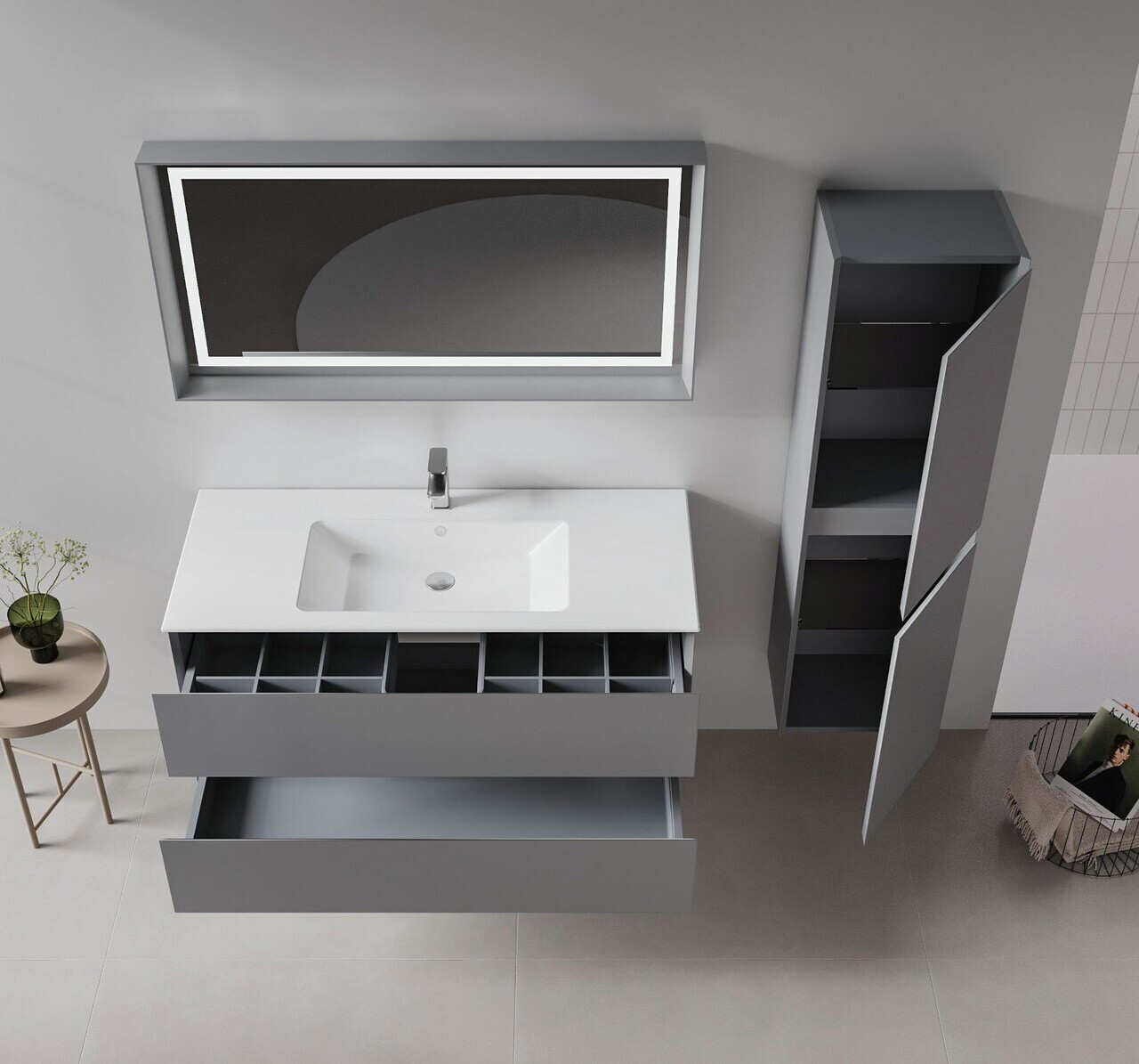 Dulap de baie cu chiuvetă, Hanah Home, Nest 121 v2, Gri Mat — imaginea 2