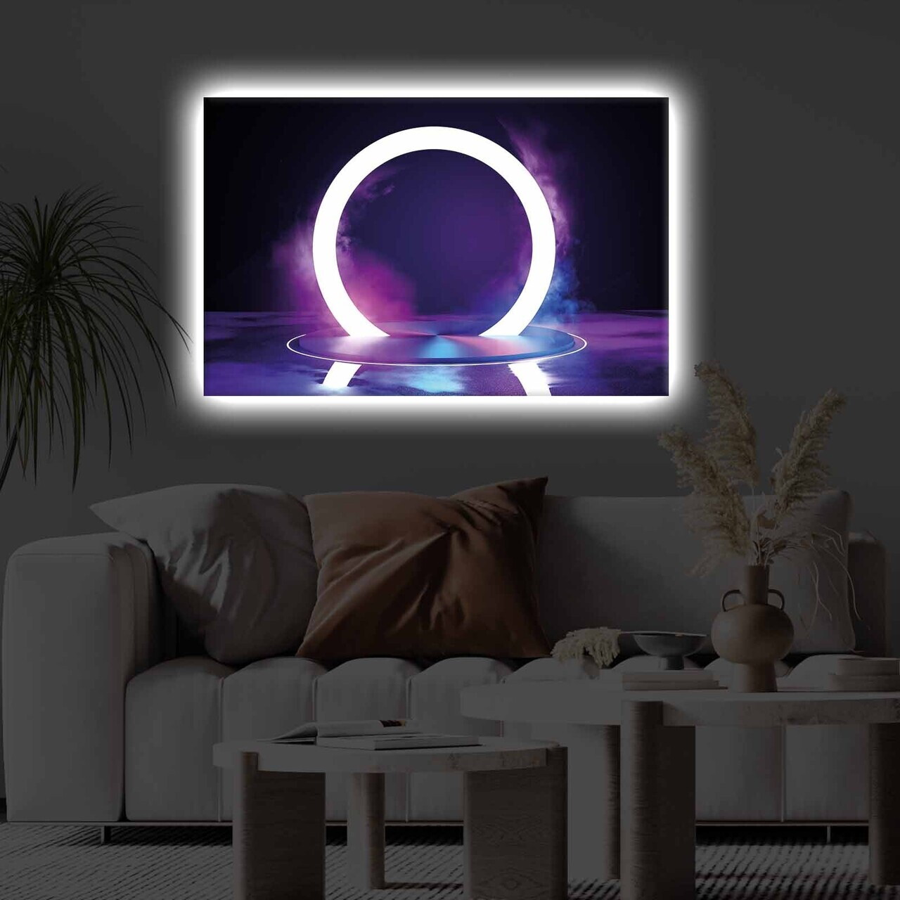 Tablou decorativ cu lumina LED, 4570KTLGDACT, PÂNZĂ DE POLIESTER, Dimensiune: 45 x 70 cm, Multicolor
